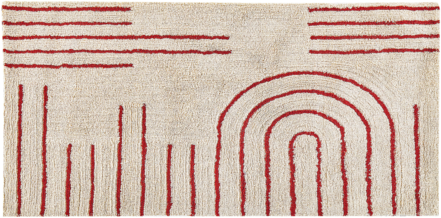 Teppich Baumwolle 80 x 150 cm beige / rot Streifenmuster Kurzflor TIRUPATI Bild 1