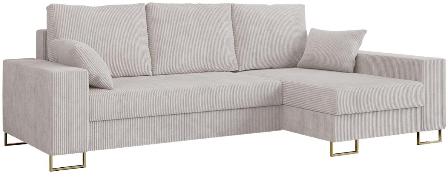 Ecksofa, Bettsofa, L-Form Couch mit Bettkasten - DORIAN-L - Weiß Cord Bild 1