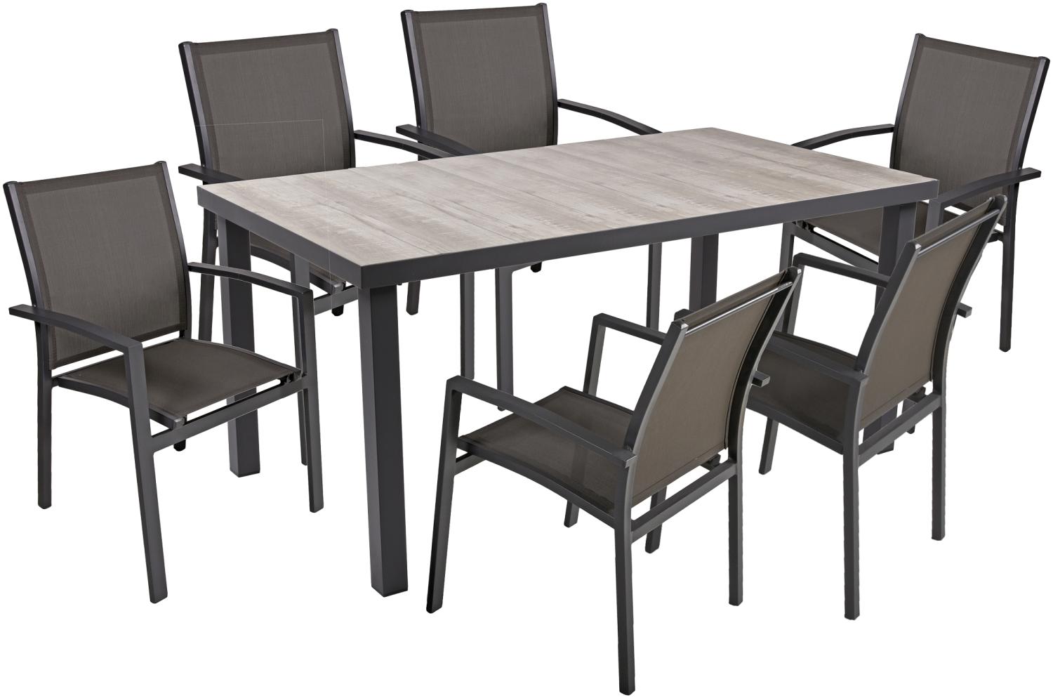 7-tlg. Tischgruppe RANA Set Garten Sitzgruppe Outdoor Grau Metall Polster Möbel Bild 1