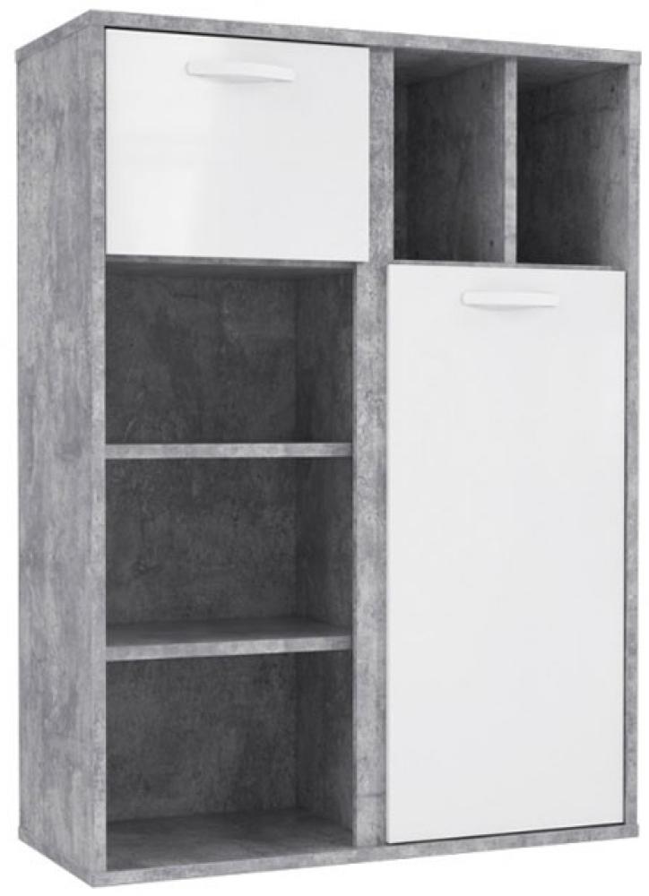 Regal Standregal Bücherregal 99,5cm beton lichtgrau / weiß hochglanz Bild 1