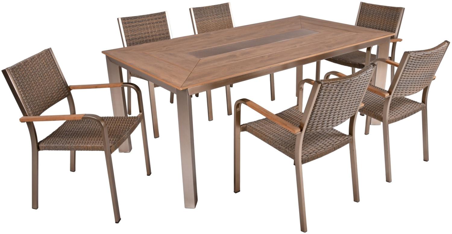 Tischgruppe FLORENCE 7-tlg Garten Sitzgruppe Outdoor Beige Metall Kunststoff Bild 1