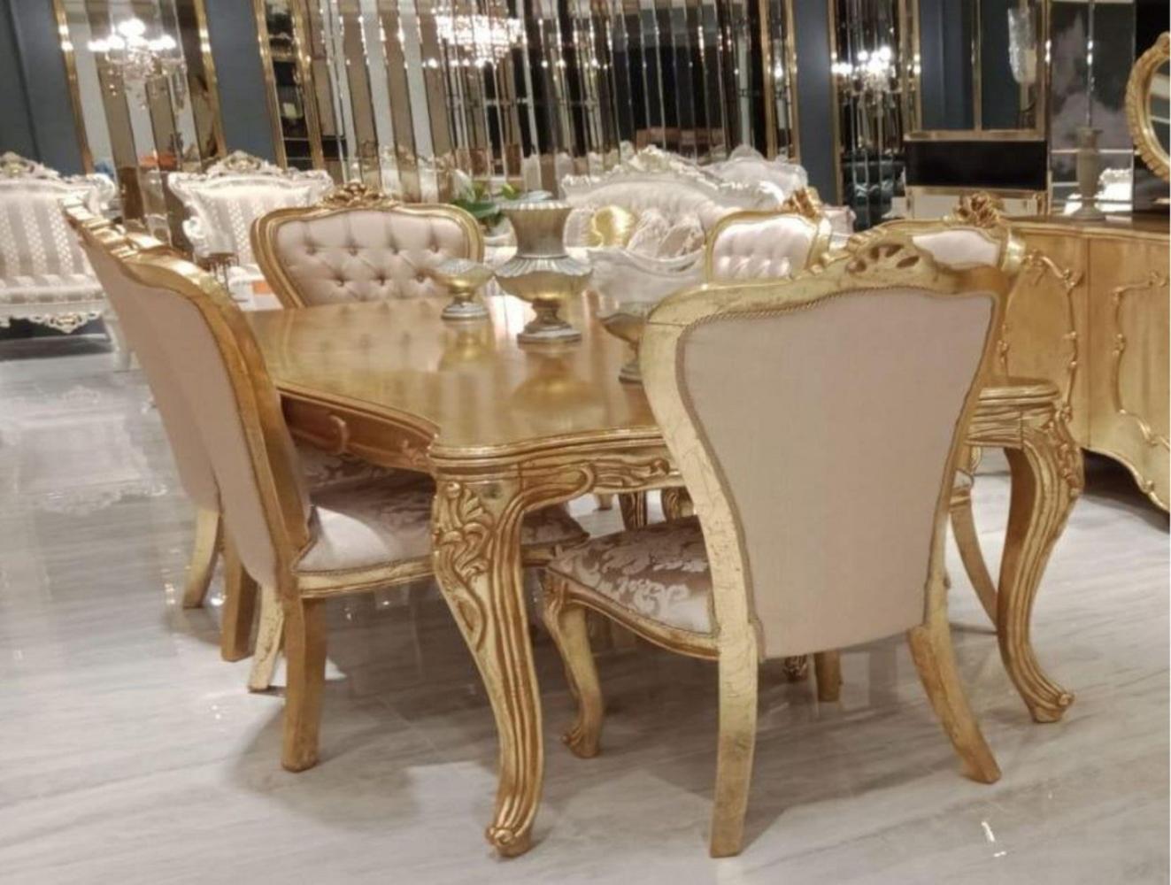Casa Padrino Luxus Barock Esstisch Gold - Handgefertigter Massivholz Esszimmertisch im Barockstil - Prunkvolle Barock Esszimmer Möbel Bild 1