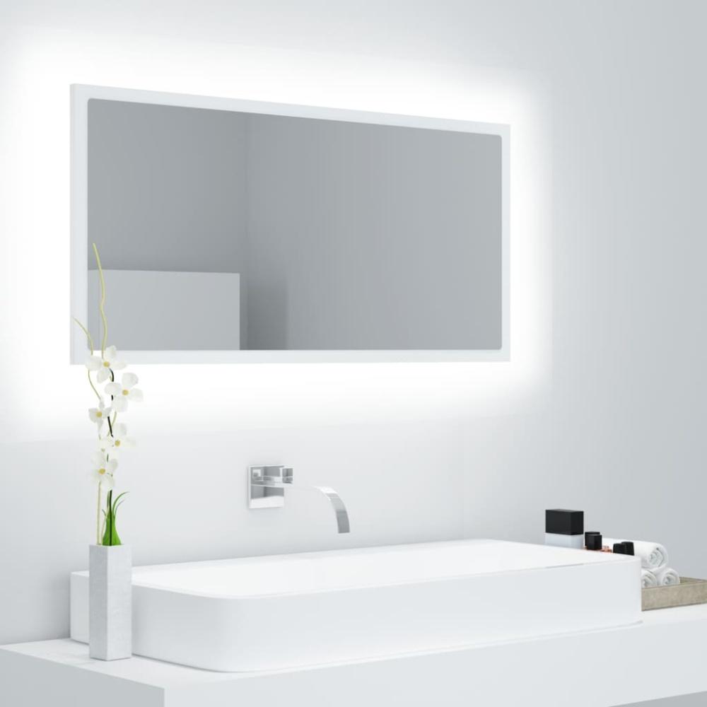 LED-Badspiegel, Spanplatte Weiß, 90 x 8,5 x 37 cm Bild 1