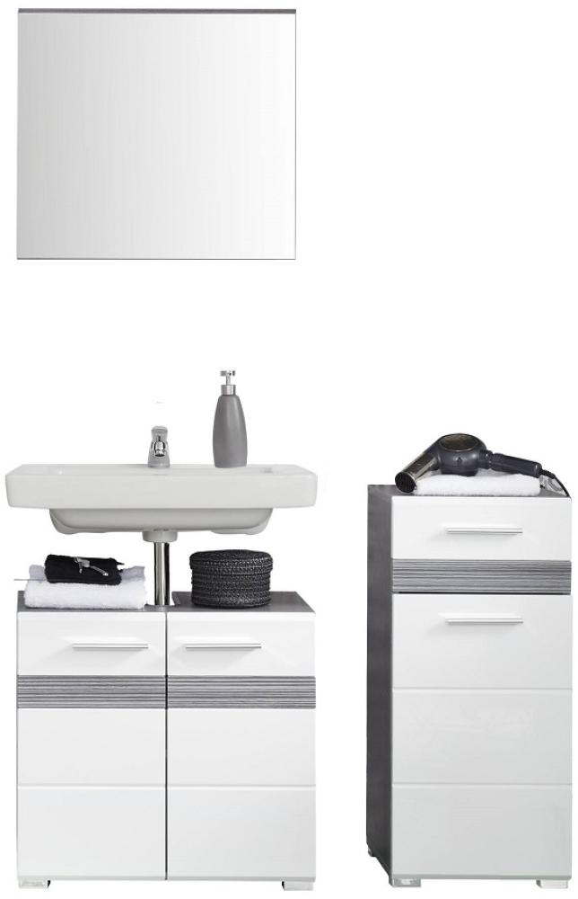 Badmöbel Set SetOne Hochglanz weiß und Sardegna grau 3-teilig 110 cm Bild 1