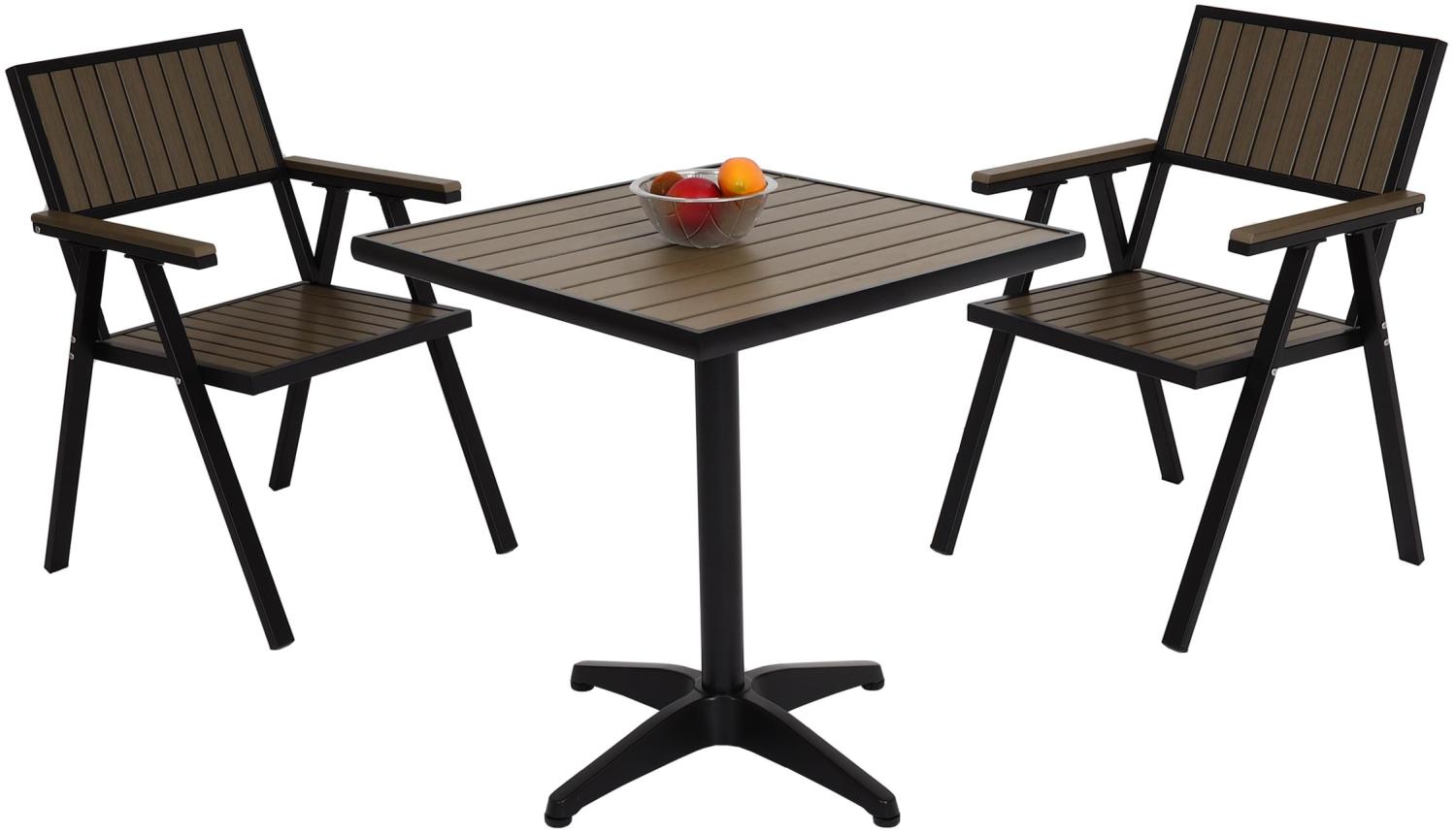 2er-Set Gartenstuhl+Gartentisch HWC-J95, Stuhl Tisch, Gastro Outdoor-Beschichtung, Alu Holzoptik ~ schwarz, grau Bild 1