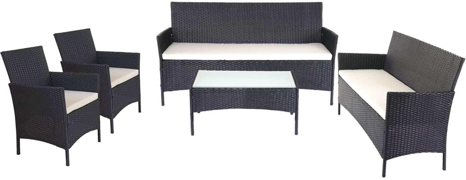 3-2-1-1 Poly-Rattan Garten-Garnitur Halden, Lounge-Set Sitzgruppe Sofa ~ anthrazit, Kissen creme Bild 1