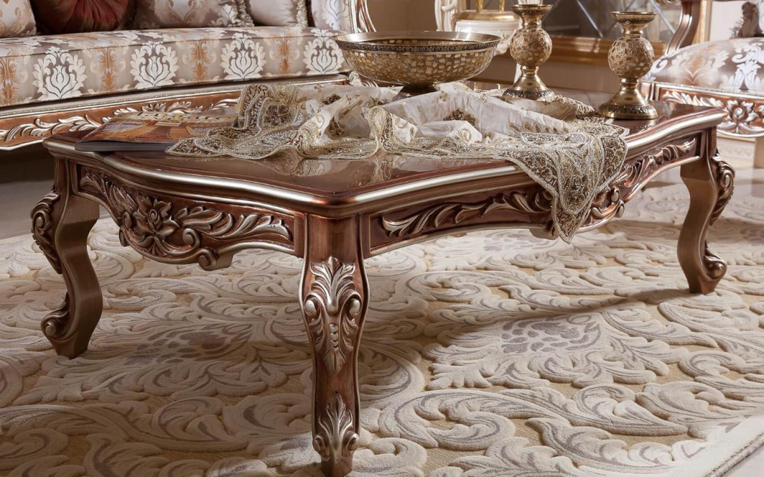 Casa Padrino Luxus Barock Couchtisch Kupferfarben / Silber - Prunkvoller Wohnzimmertisch im Barockstil - Barock Wohnzimmer Möbel - Edel & Prunkvoll Bild 1