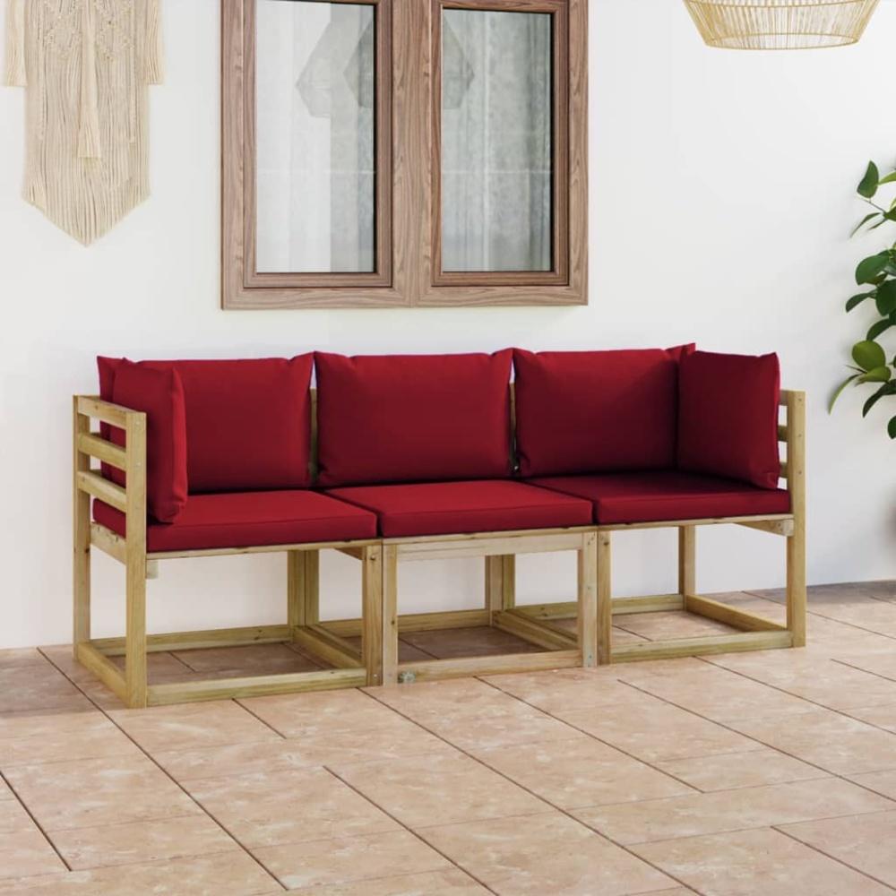 vidaXL 3-Sitzer-Gartensofa mit Weinroten Kissen Bild 1