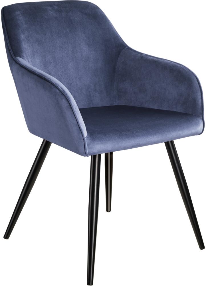 2er Set Stuhl Marilyn Samtoptik, schwarze Stuhlbeine - blau/schwarz Bild 1