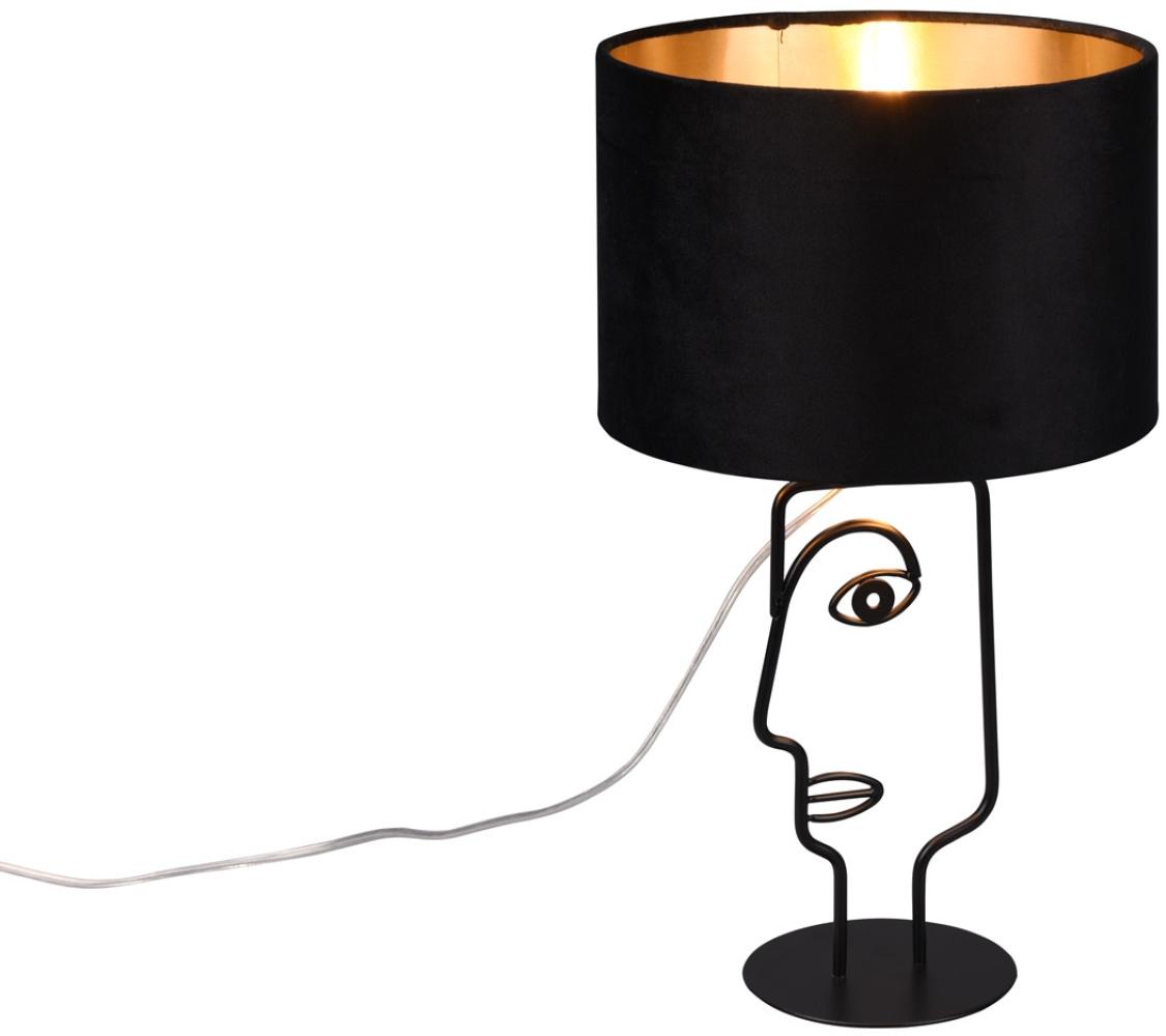 LED Tischleuchte Lampenschirm Samt in Schwarz Gold, Höhe 42cm Bild 1