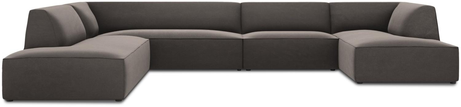 Micadoni 7-Sitzer Samtstoff Panorama Ecke links Sofa Ruby | Bezug Dark Grey | Beinfarbe Black Plastic Bild 1