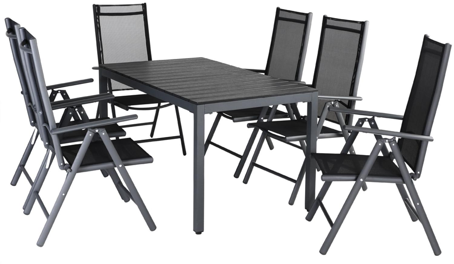 Casaria Alu Sitzgruppe Bern 6 Klappstühle + WPC Gartentisch 140x80x74 cm Sitzgarnitur Gartenmöbel Set Aluminium - Grau Bild 1