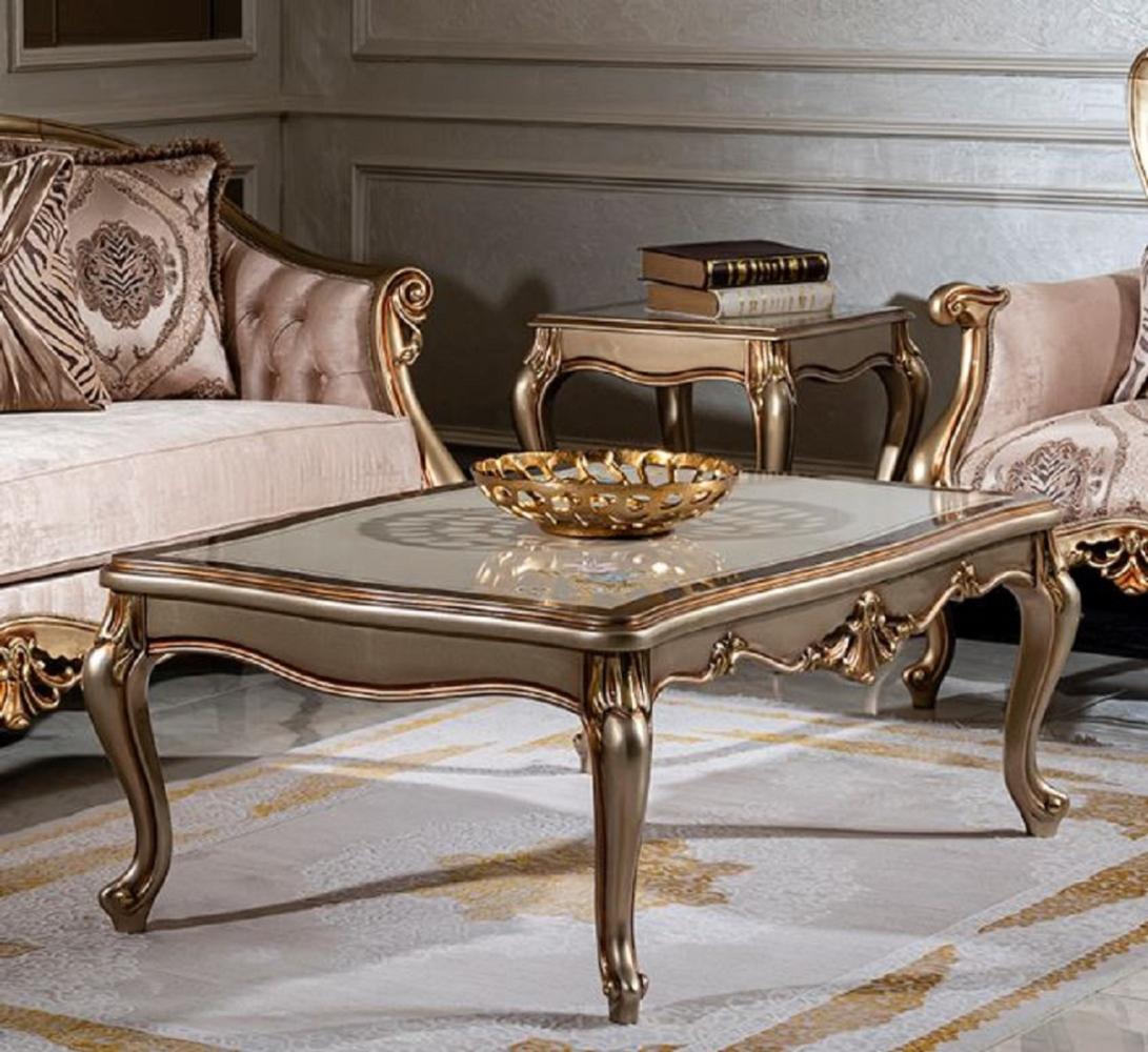 Casa Padrino Luxus Barock Couchtisch Weiß / Silber / Gold - Handgefertigter Massivholz Wohnzimmertisch - Wohnzimmer Möbel im Barockstil Bild 1