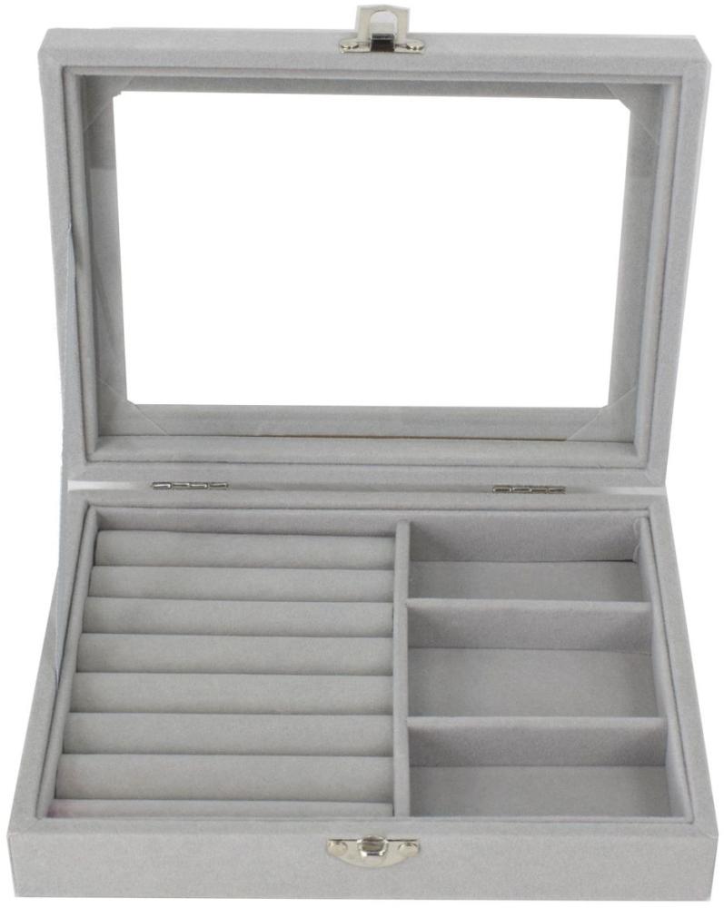 Edle Schmuckbox mit grauem Samt 4 Fächer 20x15x5 cm Bild 1