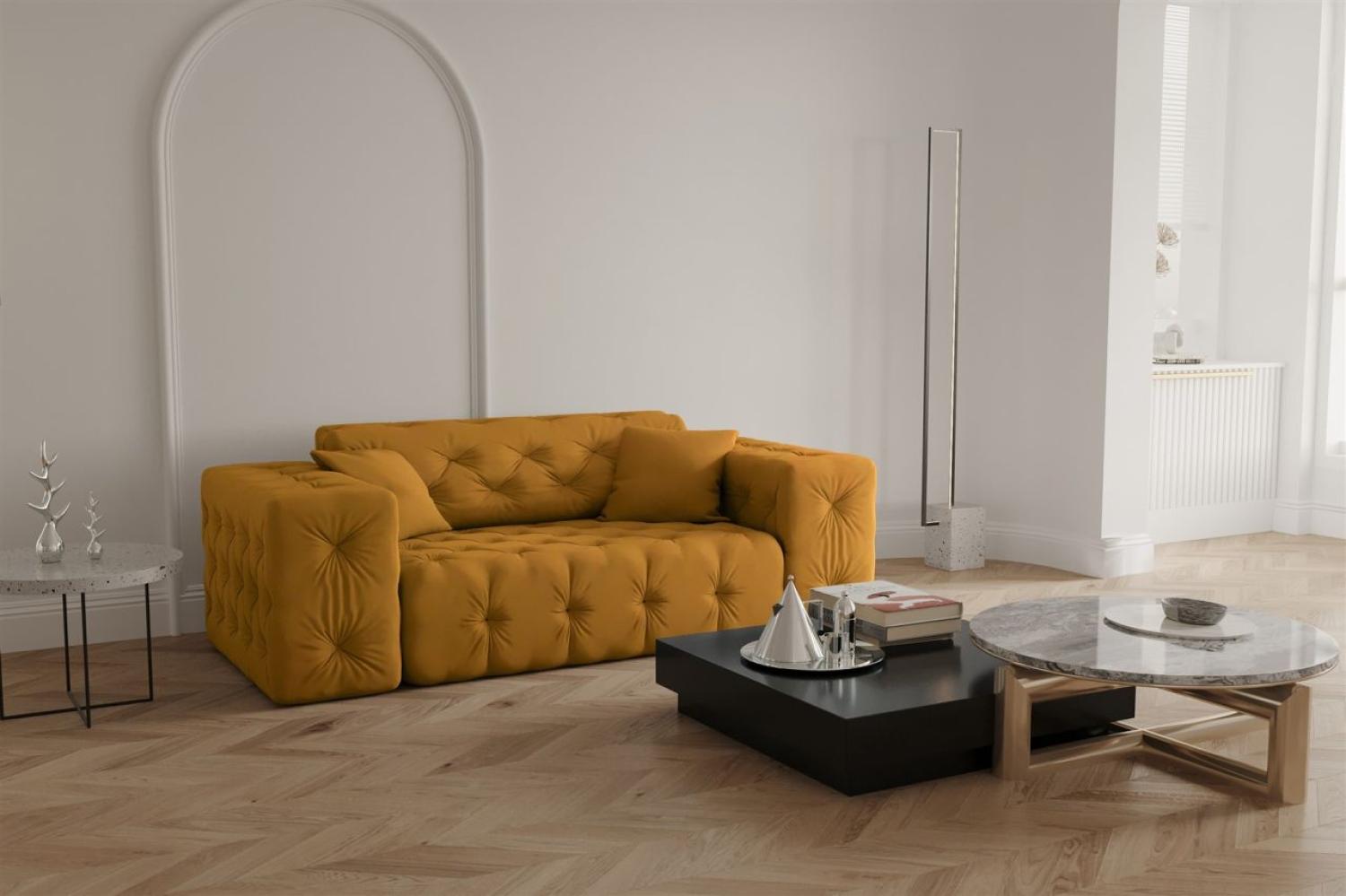 Sofa Designersofa CHANTAL 2-Sitzer in Stoff Opera Velvet Gelbgold Bild 1