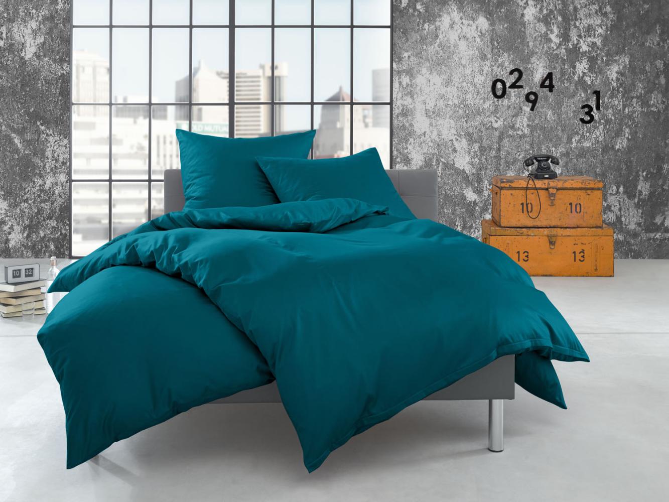 Bettwaesche-mit-Stil Flanell Bettwäsche uni / einfarbig petrol blau Kissenbezug 80x80 cm Bild 1