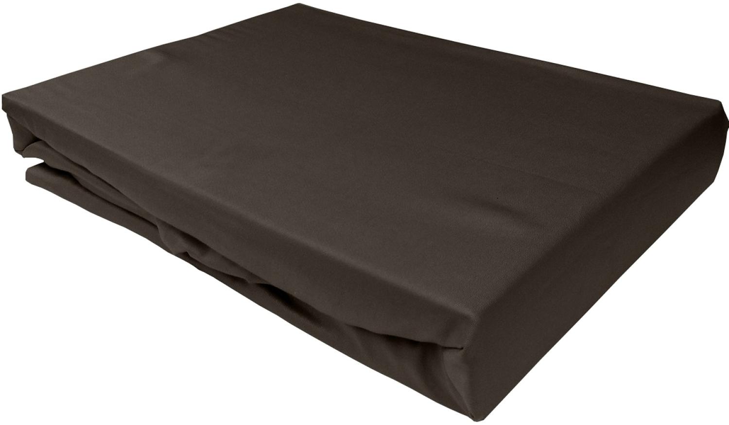 Bettwaesche-mit-Stil Mako-Satin Spannbettlaken Espresso Braun 200x200cm Höhe 31-40cm Bild 1