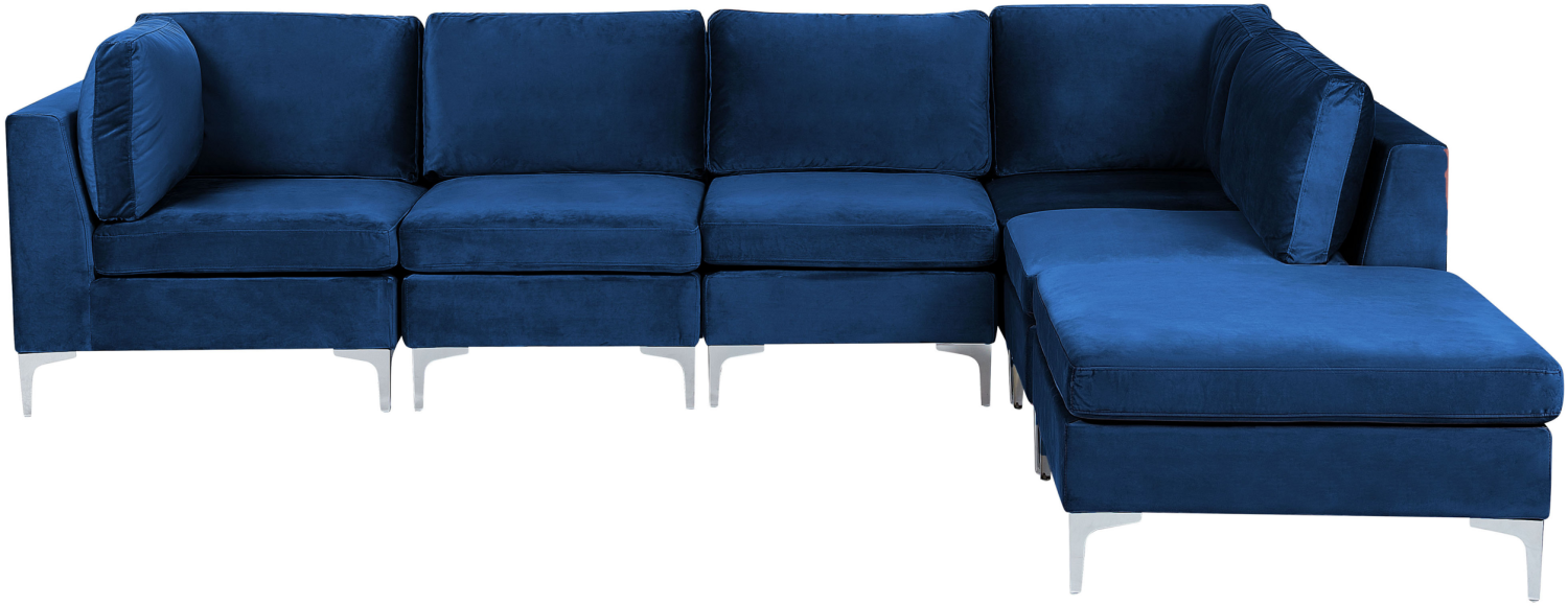 5-Sitzer Ecksofa Samtstoff marineblau linksseitig mit Ottomane EVJA Bild 1