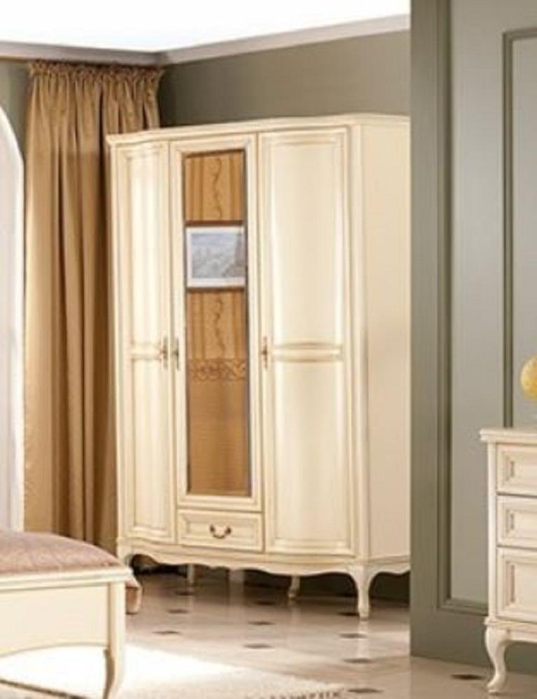 Casa Padrino Luxus Jugendstil Schlafzimmerschrank Cremefarben 147,8 x 63,5 x H. 206 cm - Massivholz Kleiderschrank mit 3 Türen und Schublade - Barock & Jugendstil Schlafzimmer Möbel Bild 1