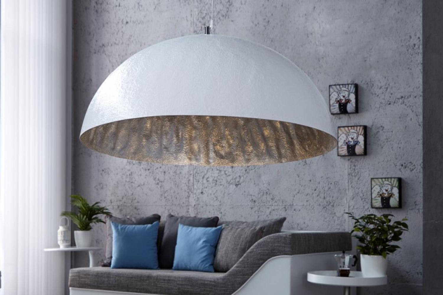 Casa Padrino Designer Pendelleuchte aus Edelstahl, Weiß / Silber, Durchmesser 70 cm - Leuchte Lampe Bild 1