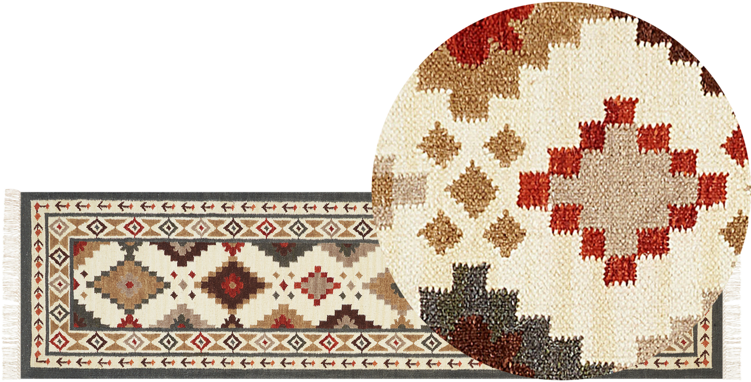 Kelim Teppich Wolle mehrfarbig 80 x 300 cm orientalisches Muster Kurzflor GHUKASAVAN Bild 1