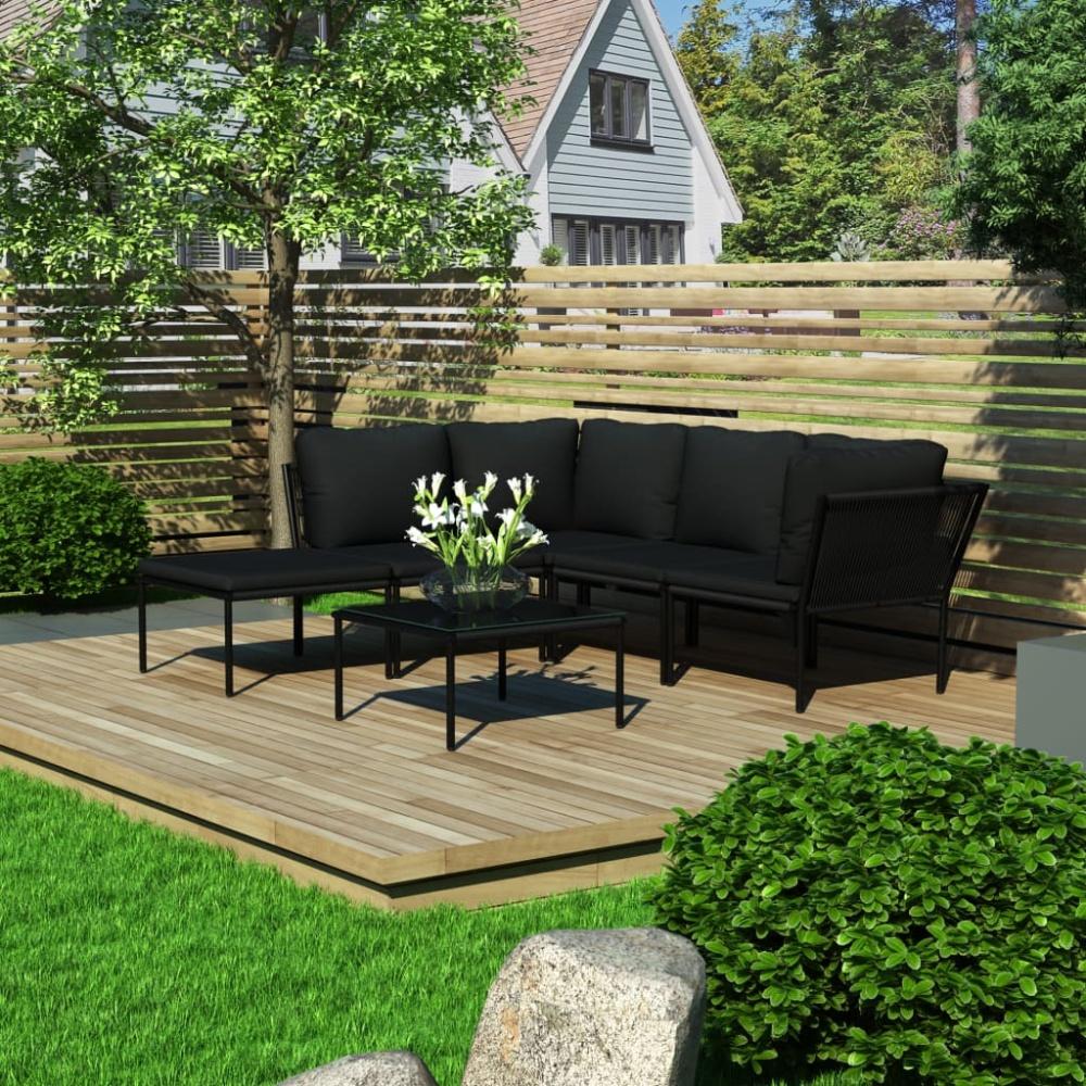 vidaXL 6-tlg. Garten-Lounge-Set mit Auflagen Schwarz PVC Bild 1