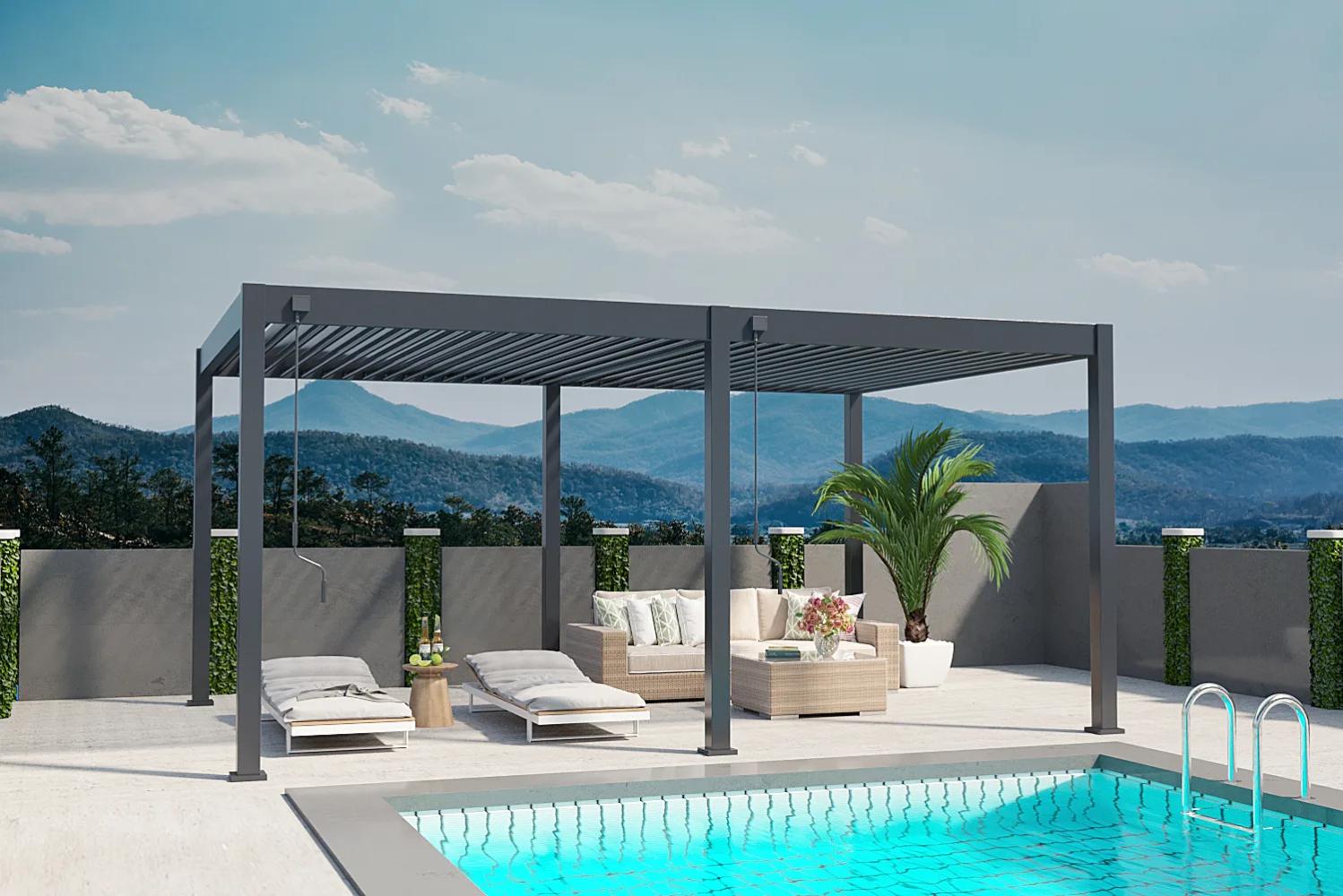 Weide Deluxe | Voll-Alu Pavillon | 3 x 6 M | Lamellendach anthrazit | Pergola freistehend Bild 1