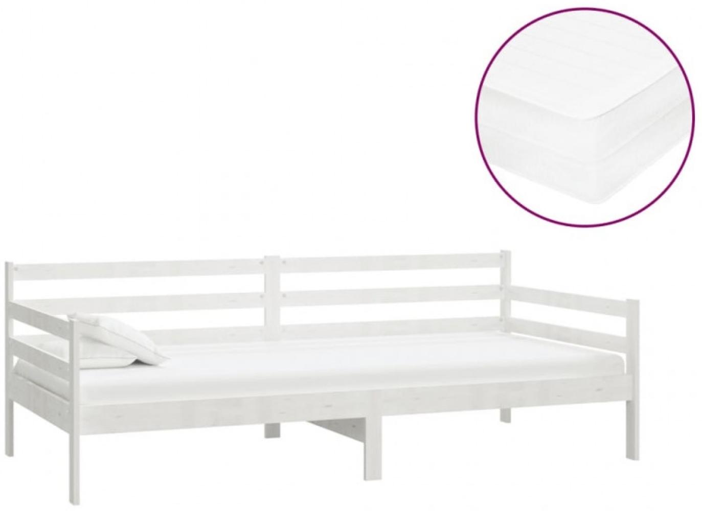 vidaXL Tagesbett mit Matratze 90x200 cm Weiß Kiefer Massivholz [3083595] Bild 1