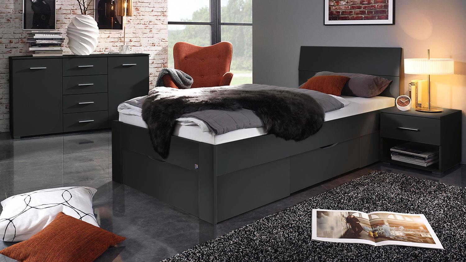 Futonbett FLEXX Bett grau-metallic mit Schubkasten 90x200 cm Bild 1