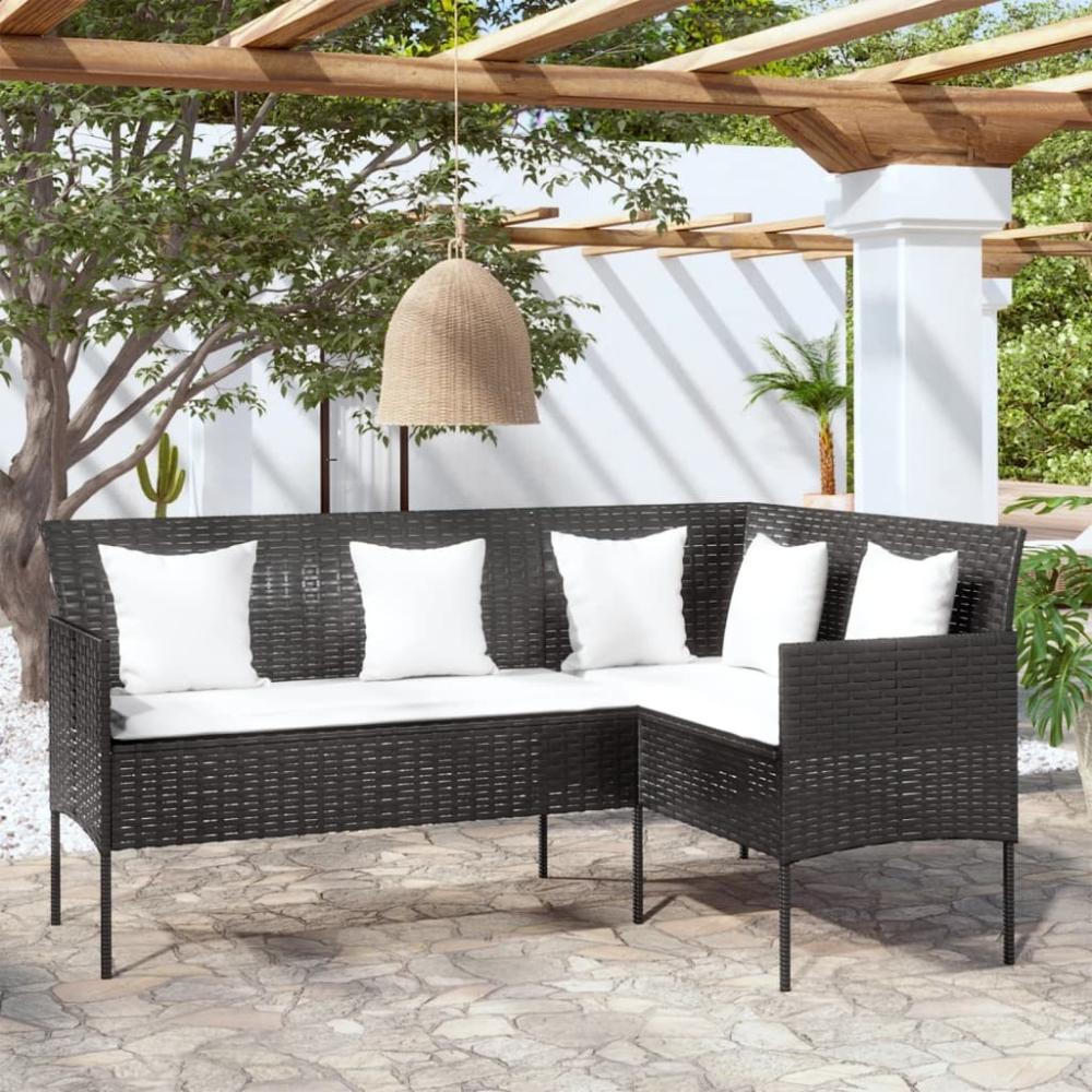 Sofa in L-Form mit Kissen Poly Rattan Schwarz 318587 Bild 1