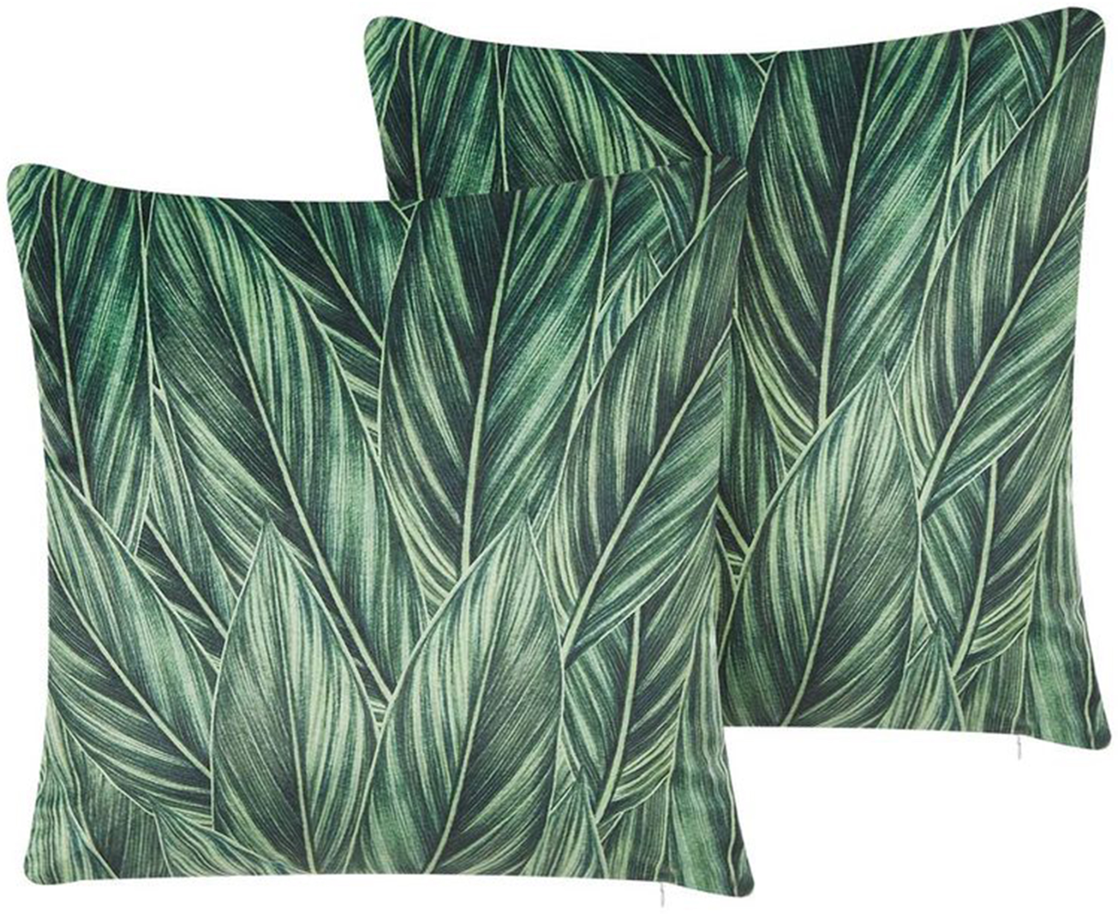 Dekokissen Blättermotiv Samtstoff grün 45 x 45 cm 2er Set DIASCIA Bild 1