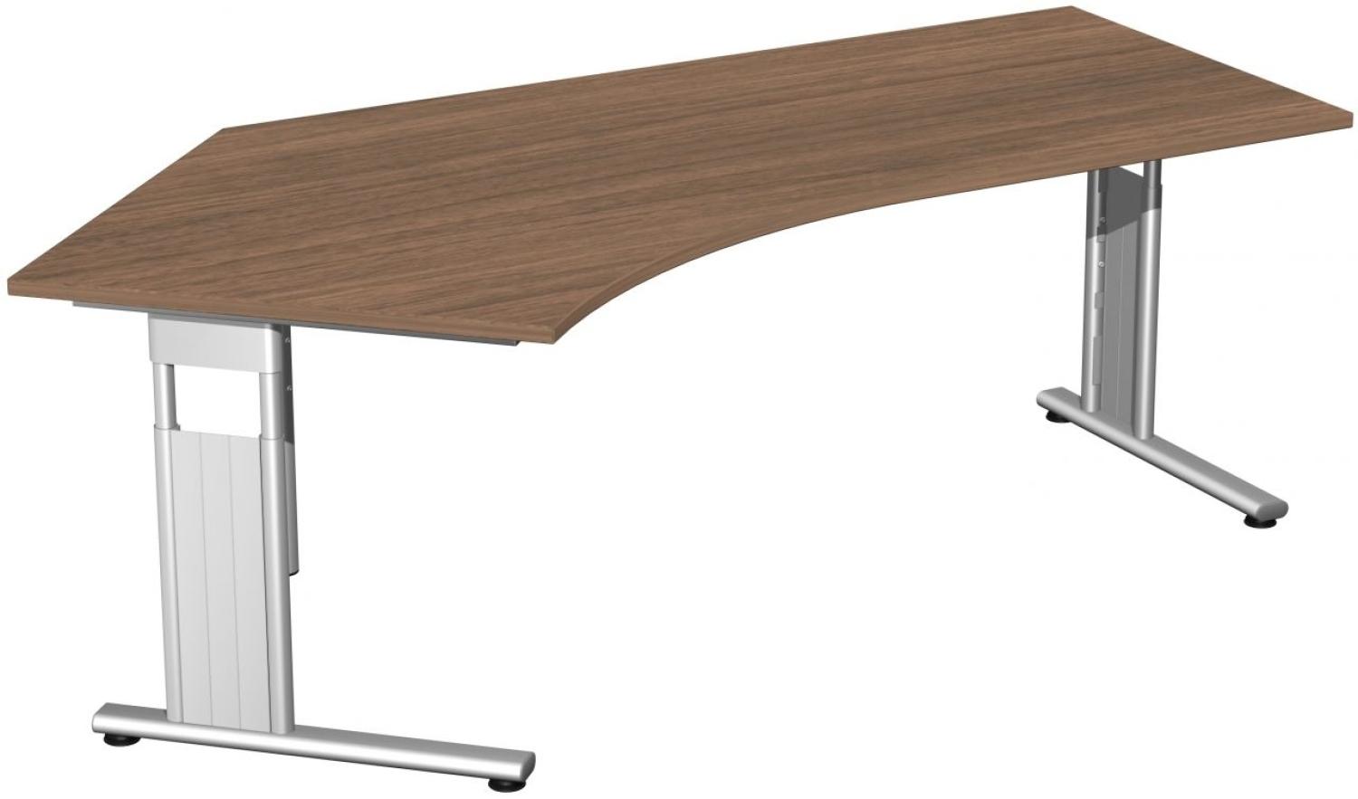 Schreibtisch 135° 'C Fuß Flex' links, höhenverstellbar, 216x113cm, Nussbaum / Silber Bild 1