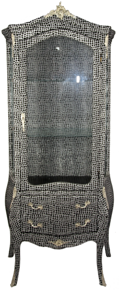Casa Padrino Barock Vitrine Schwarz / Silber 72 x 45 x H. 184 cm - Handgefertigter Vitrinenschrank mit Glastür und 2 Schubladen - Barock Wohnzimmer Möbel Bild 1