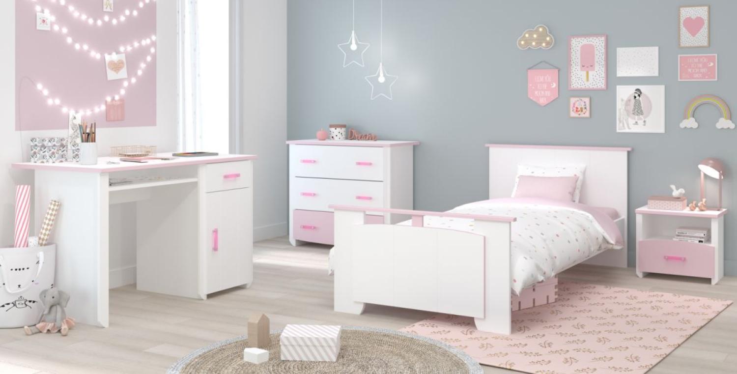 Kinderzimmer Jugendzimmer 4tlg Biotiful 16 Parisot Bett weiß rosa + Kinderbett + Schreibtisch + Nachttisch + Schubkastenkommode Bild 1