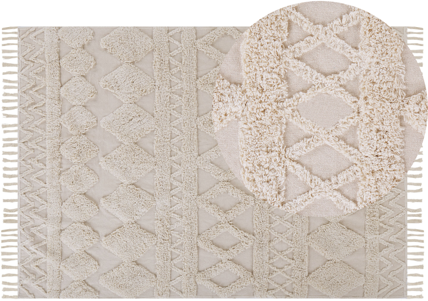 Teppich Baumwolle beige 160 x 230 cm geometrisches Muster Fransen Kurzflor DIDIM Bild 1