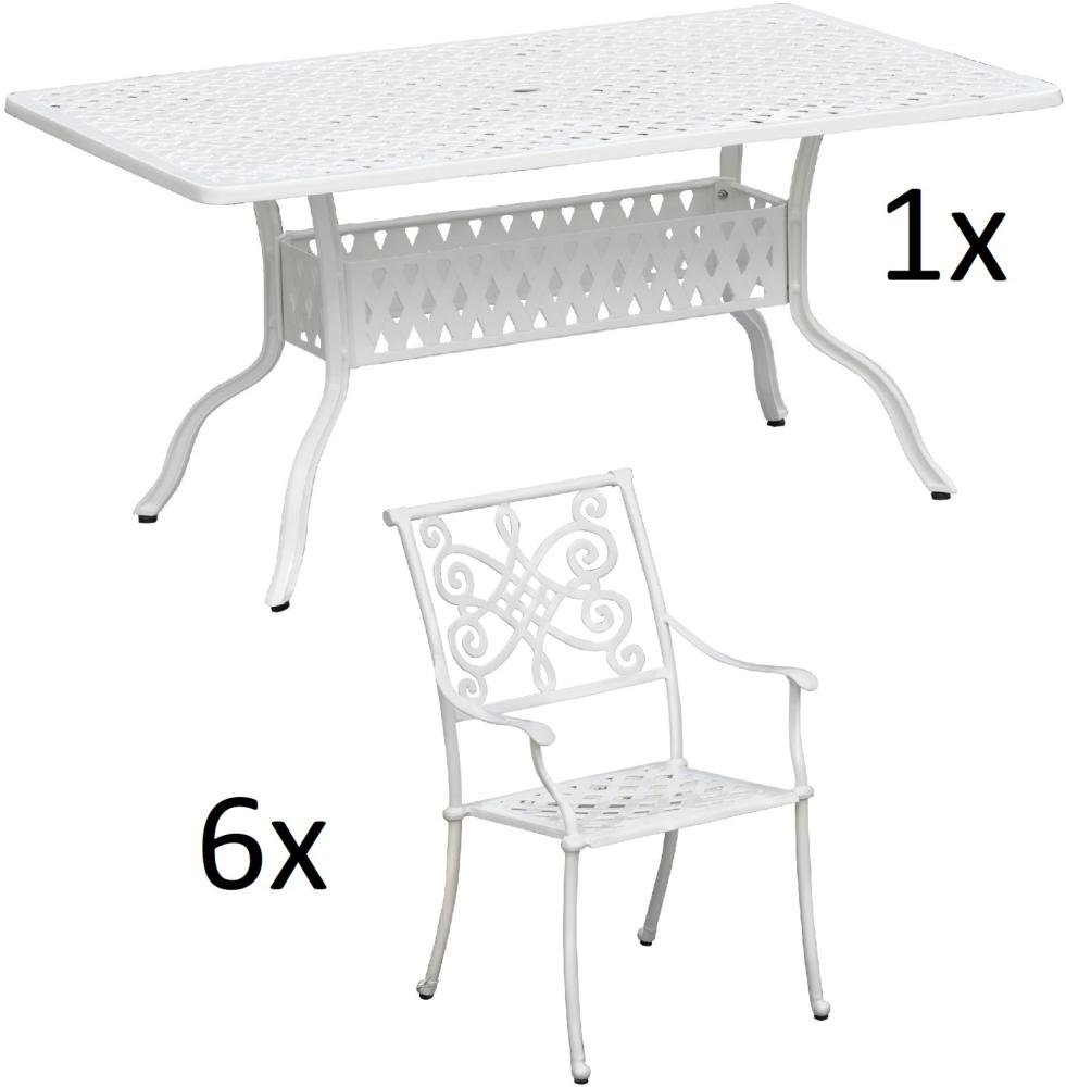 Inko 7-teilige Sitzgruppe Alu-Guss weiß Tisch 150x97x74 cm cm mit 6 Sesseln Tisch 150x97 cm mit 6x Sessel Nexus Bild 1