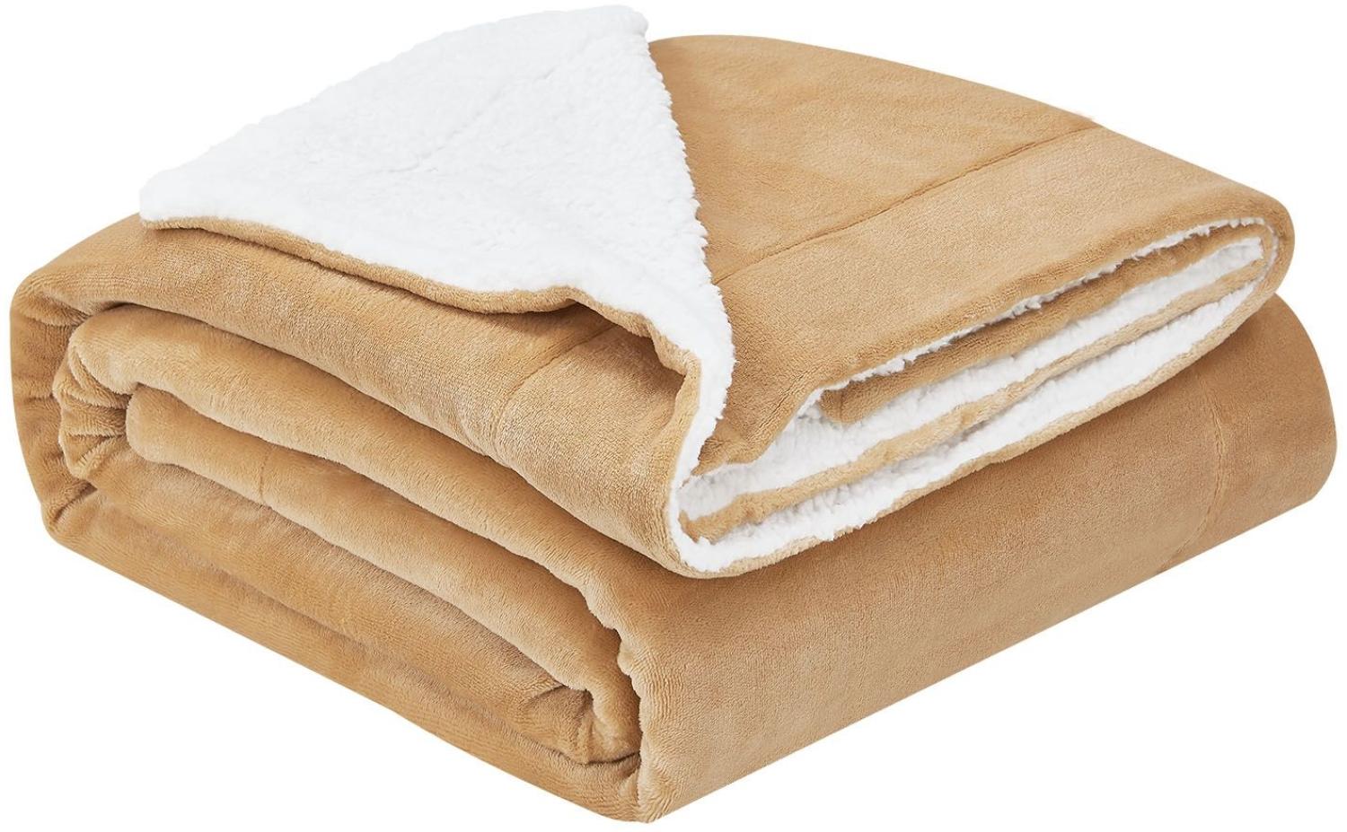 Juskys Fleecedecke 150x200 cm mit Sherpa - flauschig, warm, waschbar - Decke für Bett und Couch - Tagesdecke, Kuscheldecke Camel Bild 1