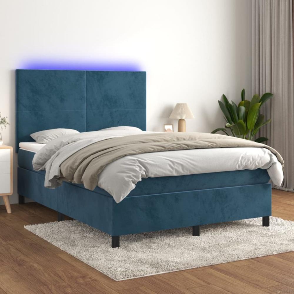 vidaXL Boxspringbett mit Matratze & LED Dunkelblau 140x190 cm Samt Bild 1