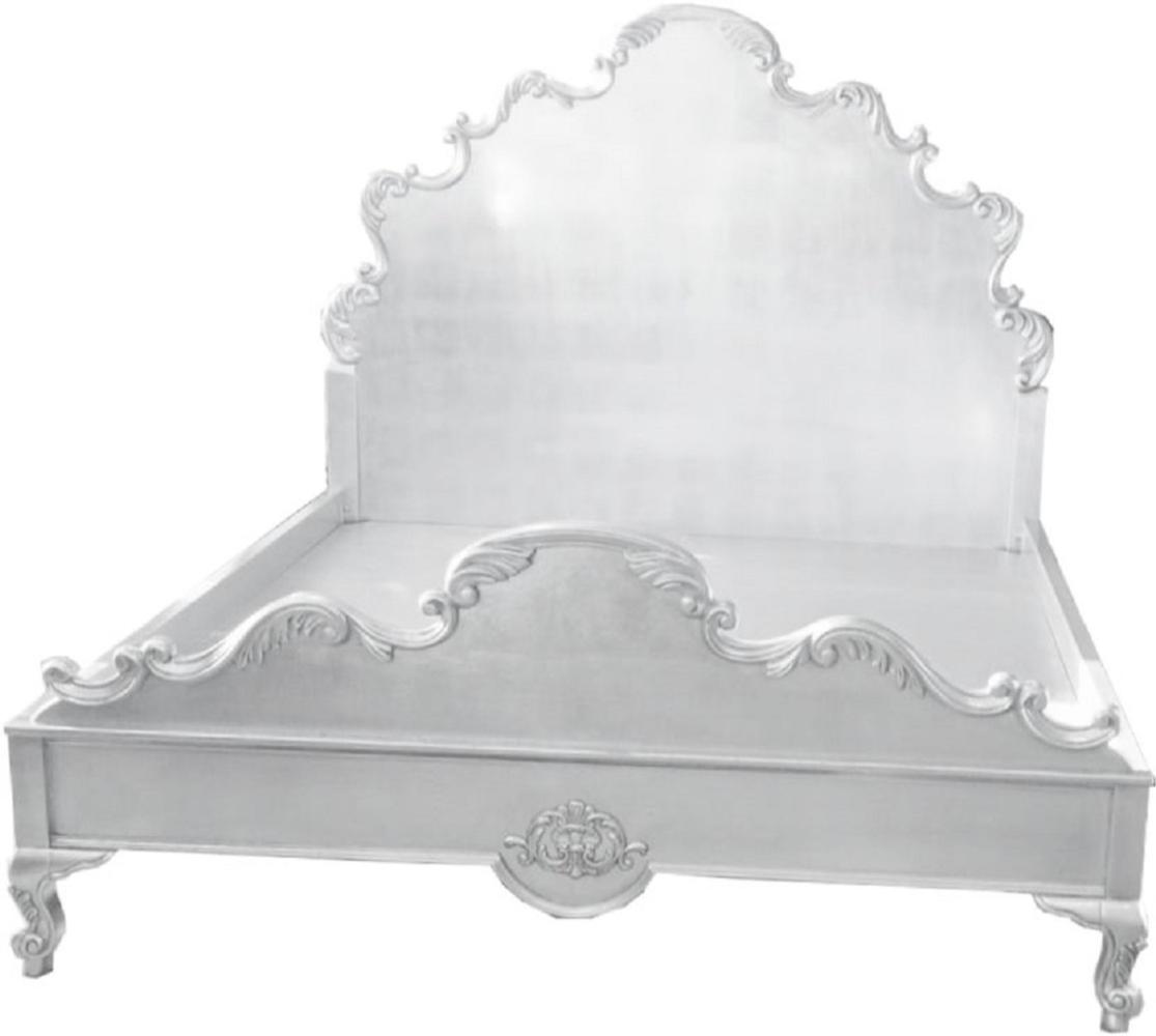 Casa Padrino Luxus Barock Doppelbett Weiß - Prunkvolles Massivholz Bett mit Kopfteil - Schlafzimmer Möbel im Barockstil - Edel & Prunkvoll Bild 1