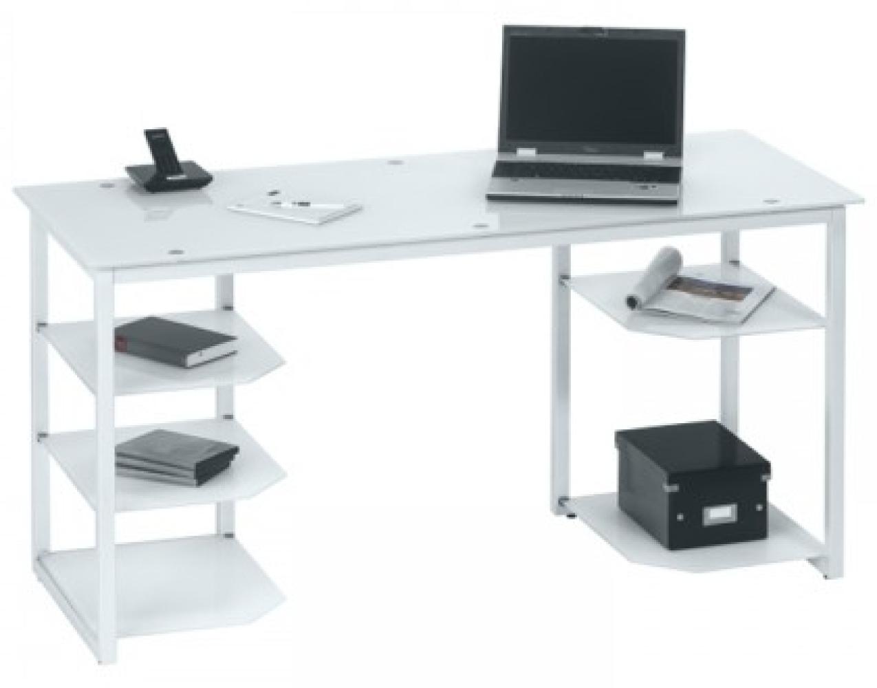 Schreibtisch 9552 mit Glasböden Metall weiß - Weißglas Bild 1