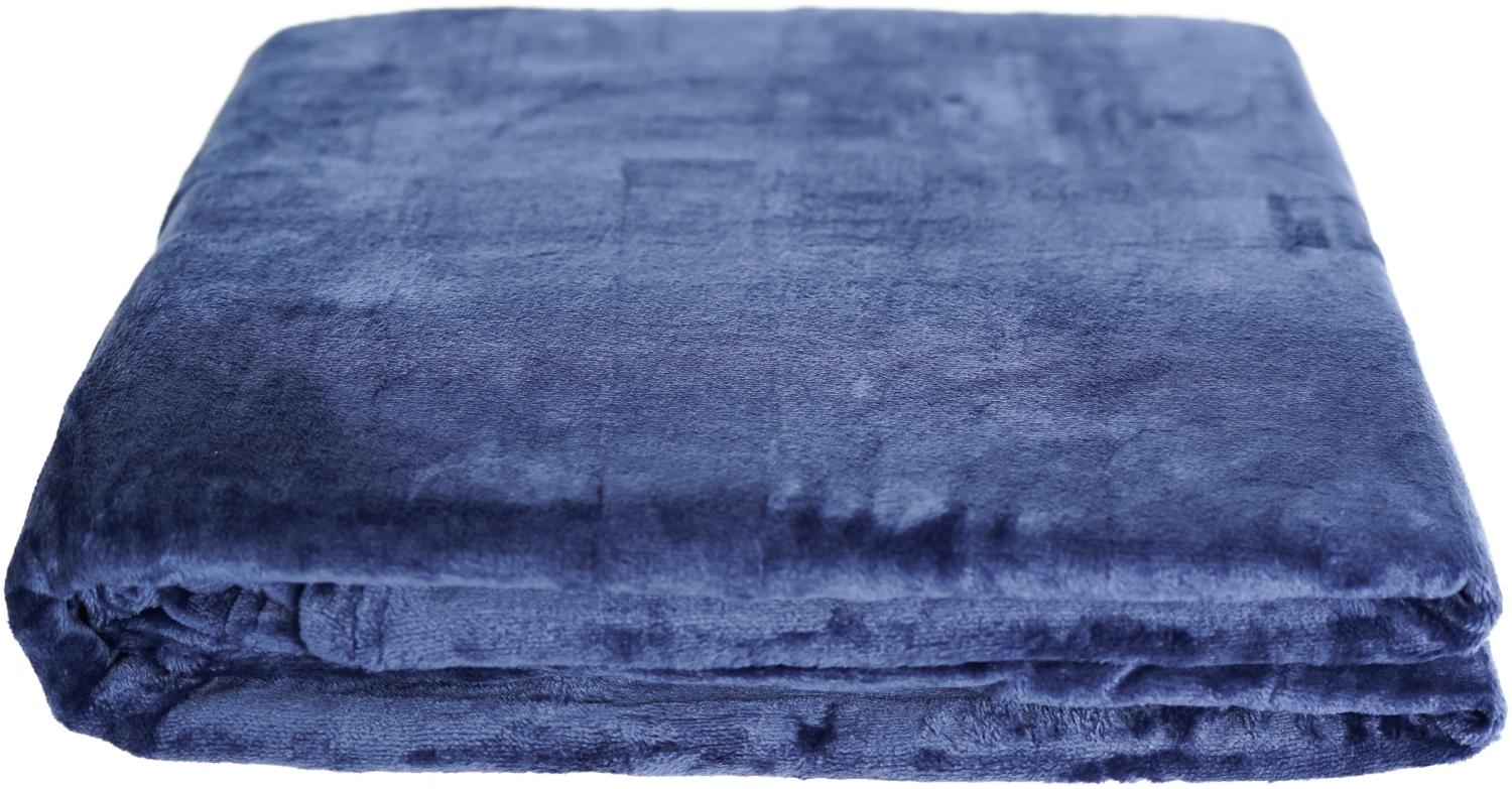 Kuschelige Decke 220x240 cm Fleecedecke Wohndecke aus Polyester Tagesdecke Dunkelblau Bild 1