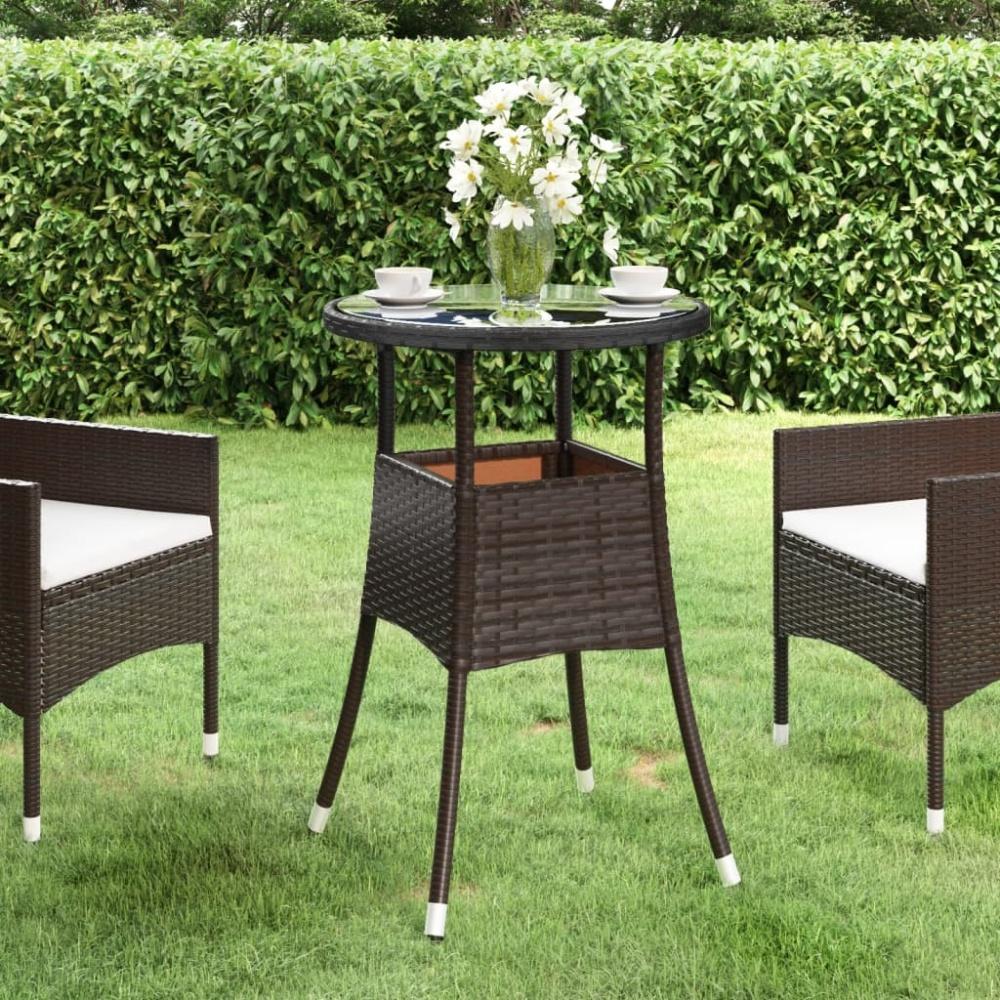 vidaXL Gartentisch Ø60x75 cm Hartglas und Poly Rattan Braun Bild 1