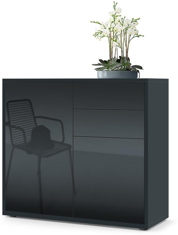 Vladon Sideboard 'Ben', Kommode mit 2 Türen und 2 Schubladen, Schwarz matt/Schwarz Hochglanz (79 x 74 x 36 cm) Bild 1