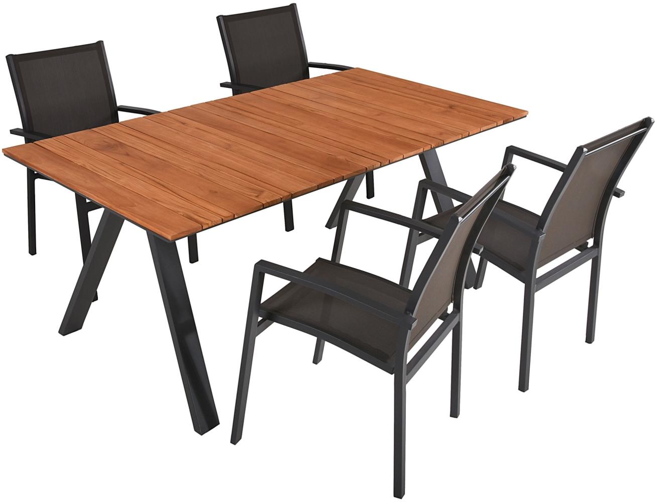 Tischgruppe DAVINA Set 05 5-tlg Garten Sitzgruppe Outdoor Grau Holz Metall Möbel Bild 1