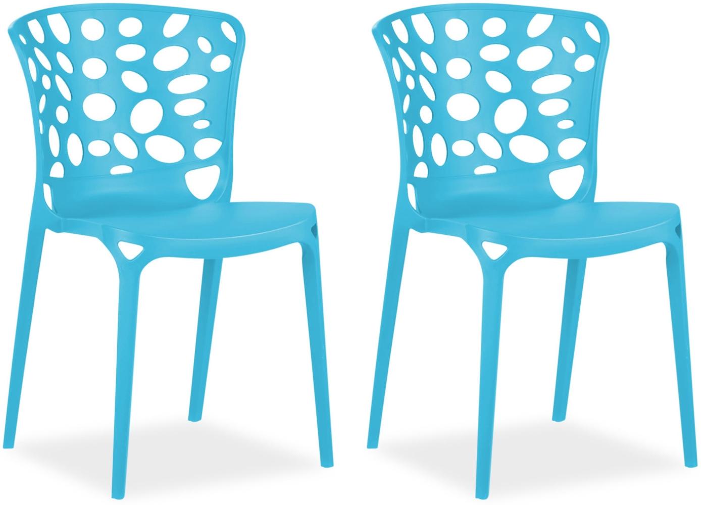 Gartenstuhl 2er Set Modern Blau Stühle Küchenstühle Kunststoff Stapelstühle Balkonstuhl Outdoor-Stuhl Bild 1