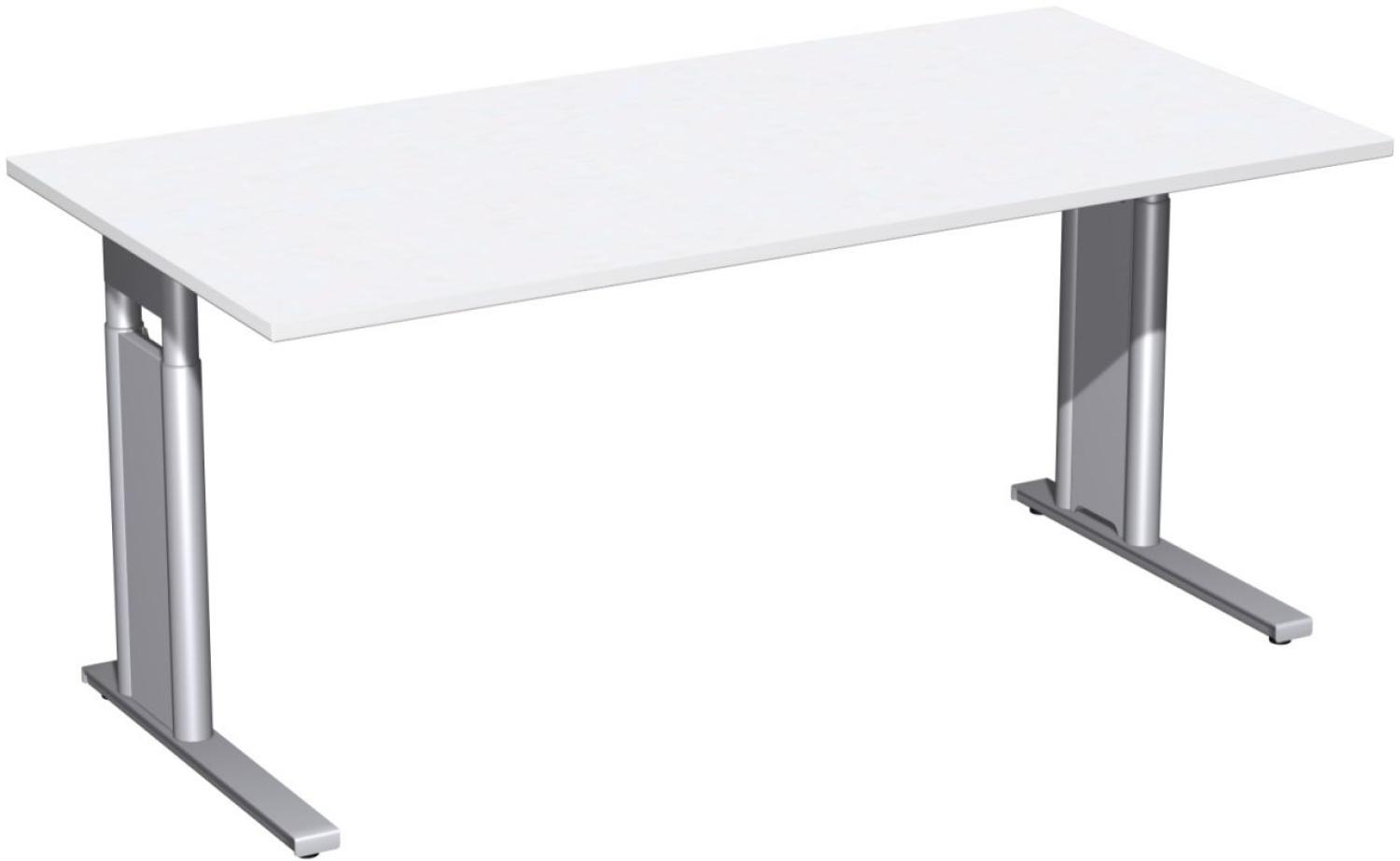 Schreibtisch 'C Fuß Pro' höhenverstellbar, 160x80cm, Weiß / Silber Bild 1