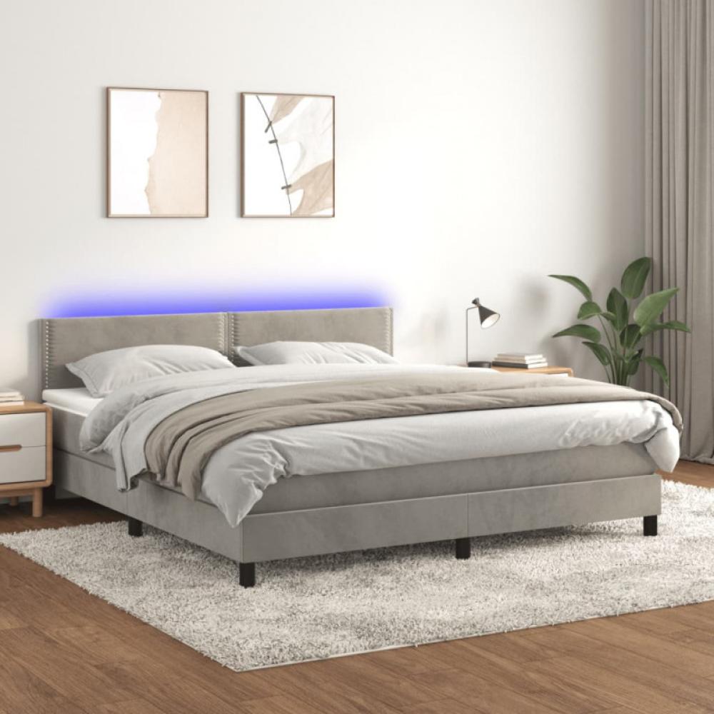 vidaXL Boxspringbett mit Matratze & LED Hellgrau 180x200 cm Samt 3134357 Bild 1