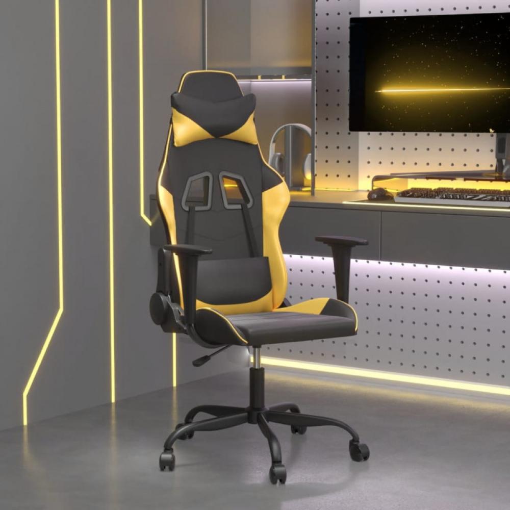 Gaming-Stuhl mit Massagefunktion Schwarz & Golden Kunstleder (Farbe: Gold) Bild 1