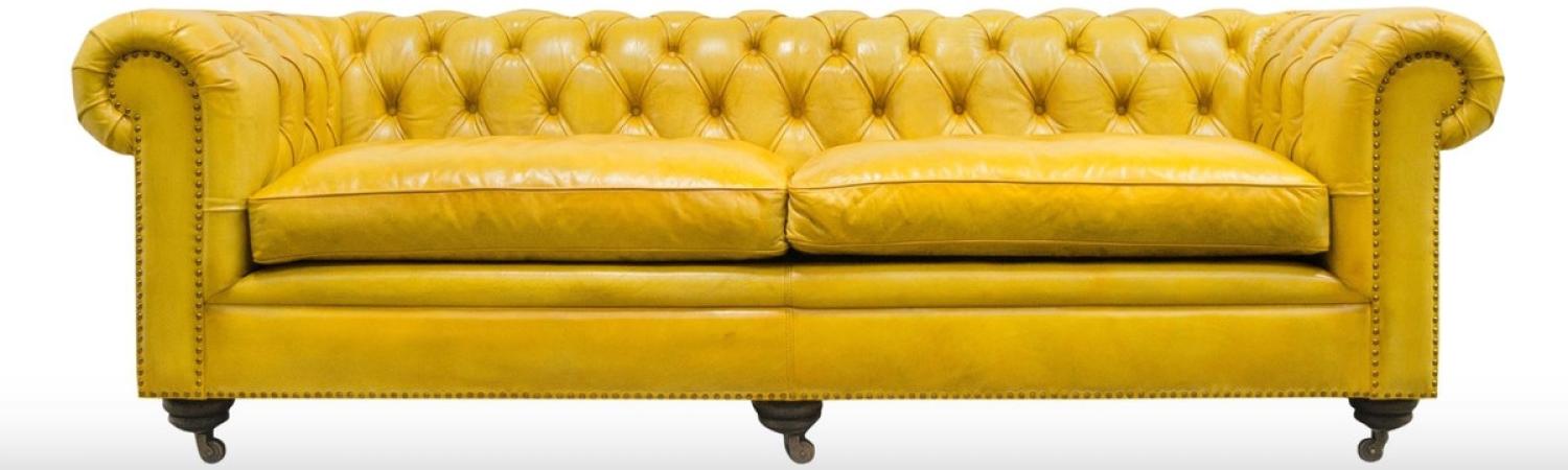 Casa Padrino Luxus Chesterfield 2er Sofa Gelb 242 x 100 x H. 71 cm Bild 1