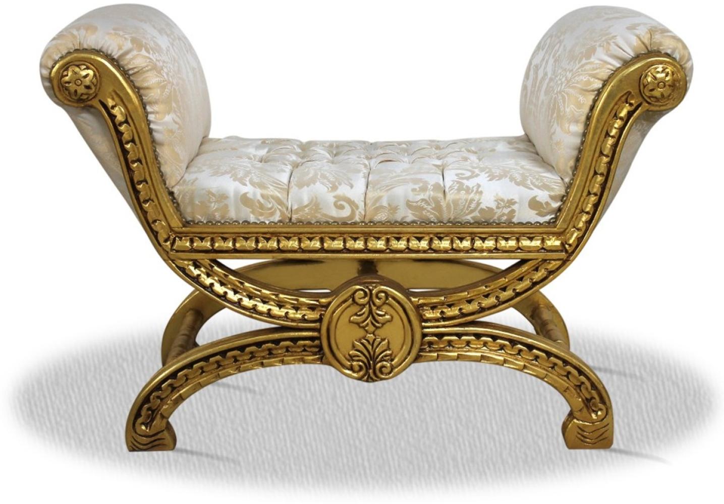 Casa Padrino Antik Stil Hocker Gold Weiß Muster - Barock Sitzhocker Bild 1